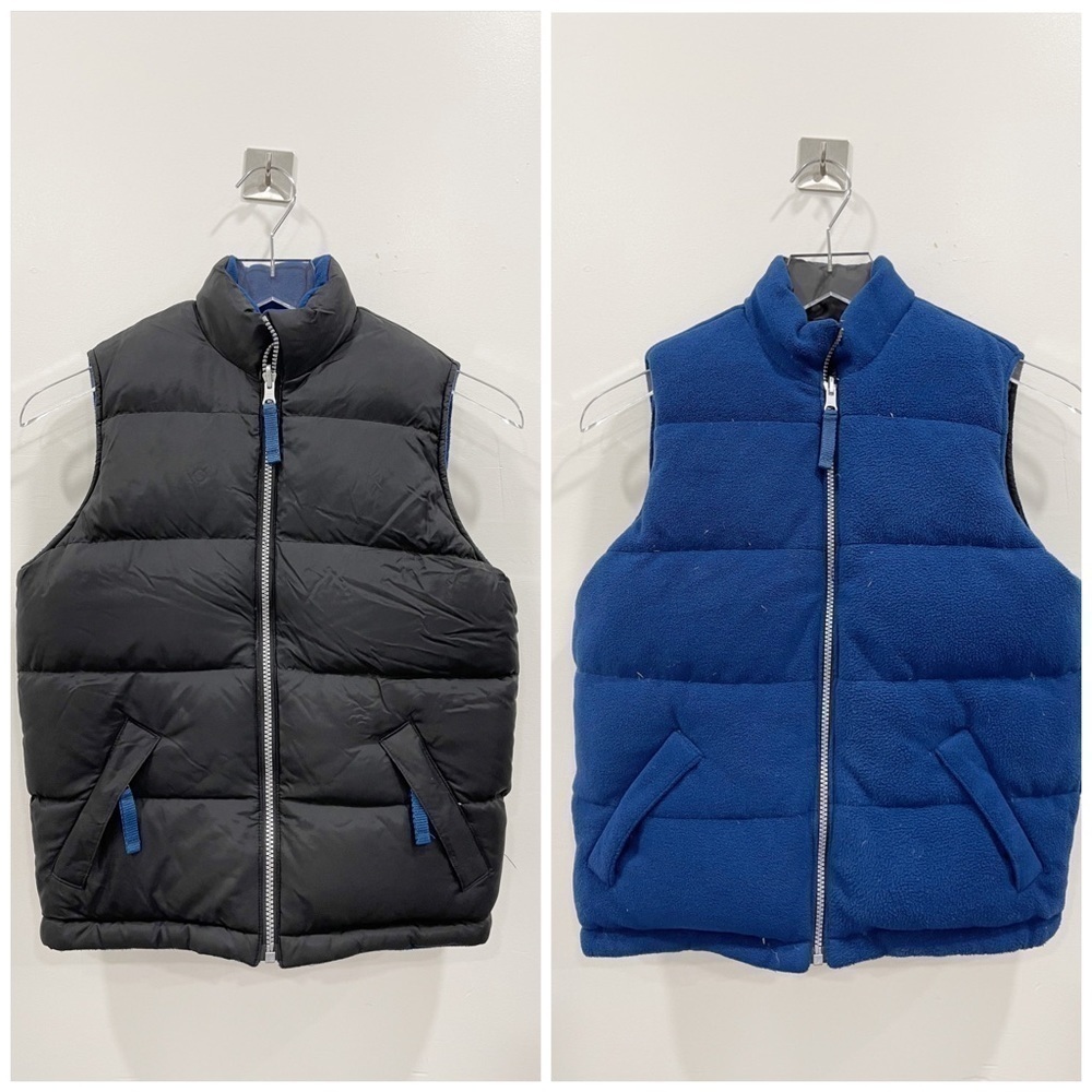 Gap Kids Puffer Quilted Feather Down Vest Reversible Fleece Small Black Blue